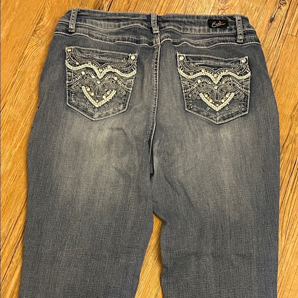 Earl Jeans Women's Boot Cut Jeans in Faded Blue with Embellished Back Pockets